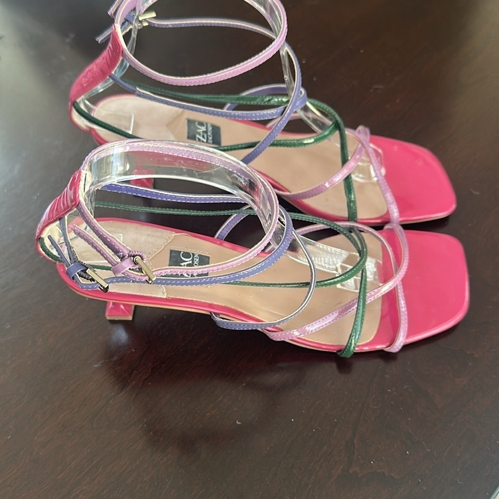 ZAC ZAC POSEN Womens Angie Square Toe Sculpted Heel Patent Leather Sandals Sz 9M - Picture 4 of 10